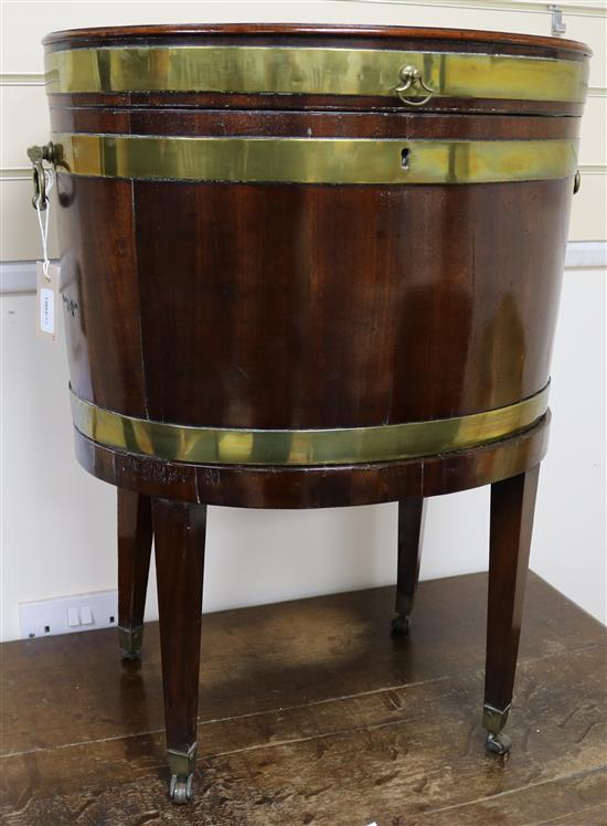 A George III brass bound mahogany cellaret, H.70cm